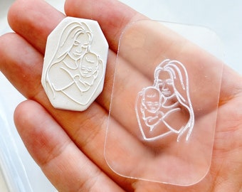 Mom & Baby Acrylic Texture Tile | Acrylic Embossing Stamp | Polymer Clay Debossing Tool | Clay Earrings Making Tool