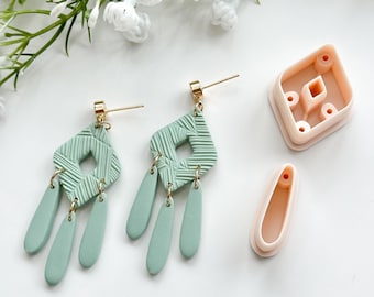 Rhombus Dangle Polymer Clay Cutter Set with Drill Guides | Earring Making Tools