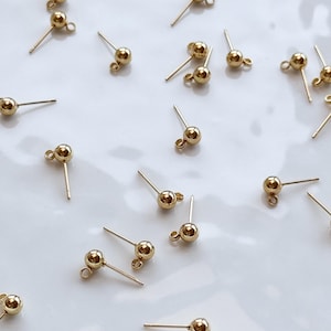 Long Lasting PVD Vacuum Plated 18K Gold Water-Resistant Surgical Stainless Steel Earring Ball Posts with Vertical Loop 50pcs Anti-Tarnish