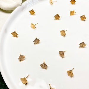 18K Real Gold Plated Textured Square Stud Posts with 316 Surgical Stainless Steel Posts Earring Findings Hypoallergenic DIY Earrings image 2