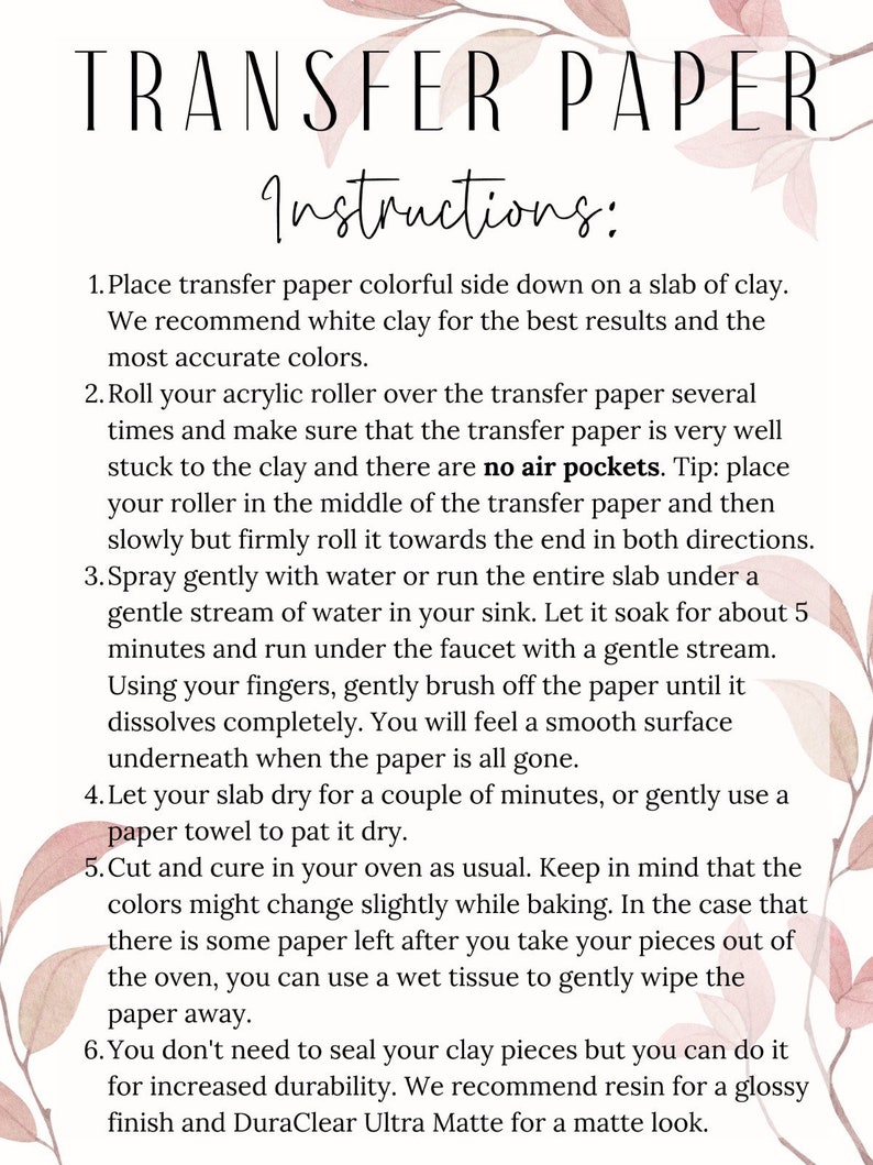 Transfer Paper Sheet 006 Floating Eucalyptus | Water Soluble Paper Sheets | Image Transfer Paper | Clay Tools | Clay Earrings Making image 2