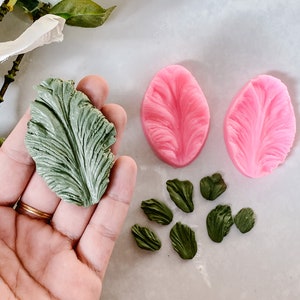 Puede incluir: Elementos florales hechos a mano. La imagen muestra una hoja verde grande y texturizada, dos pétalos rosas y varias hojas verdes pequeñas, dispuestos sobre una superficie clara, sugiriendo un proyecto de manualidades.
