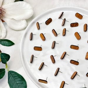 10pcs Natural Walnut Wood Oval Rectangle Earring Stud with Surgical Stainless Steel Posts Earring Findings Hypoallergenic DIY Earrings image 2