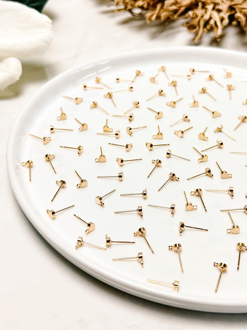 10pcs 18K Real Gold Plated Rounded Brass Stud Posts with 316 Surgical Stainless Steel Posts Earring Findings Hypoallergenic Earrings image 3