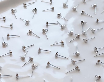 10pcs Real White Gold Plated Rounded Brass Stud Posts with 316 Surgical Stainless Steel Posts | Earring Findings | Hypoallergenic Earrings