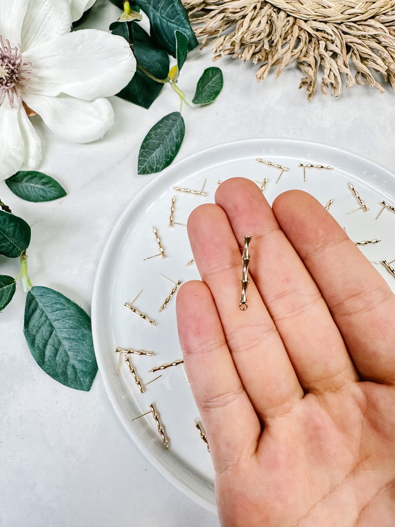 10 stuks 18K echt vergulde bamboe noppen met 316 chirurgische roestvrijstalen palen Oorbel bevindingen Hypoallergene DIY-oorbellen afbeelding 2