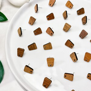 10pcs Natural Walnut Wood Trapezoid Earring Stud with Surgical Stainless Steel Posts Earring Findings Hypoallergenic DIY Earrings image 2