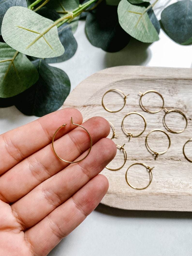 18K Gold Plated Surgical Stainless Steel Earring Hoops 50pcs/bag Anti-Tarnish Hypoallergenic Nickel Free Earring Findings 20mm