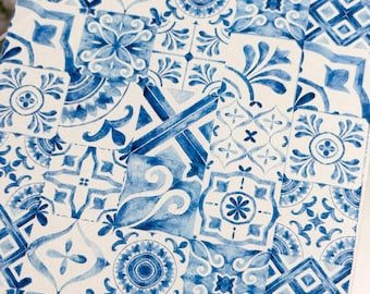 Transfer Paper Sheet 702 Blue Mediterranean Tiles | Water Soluble Image Transfer Paper for Polymer Clay