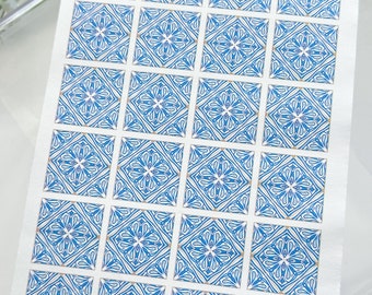 Transferpapierbogen 324, blaue Kacheln | Bildtransferpapier | Tonwerkzeuge | Herstellung von Tonohrringen