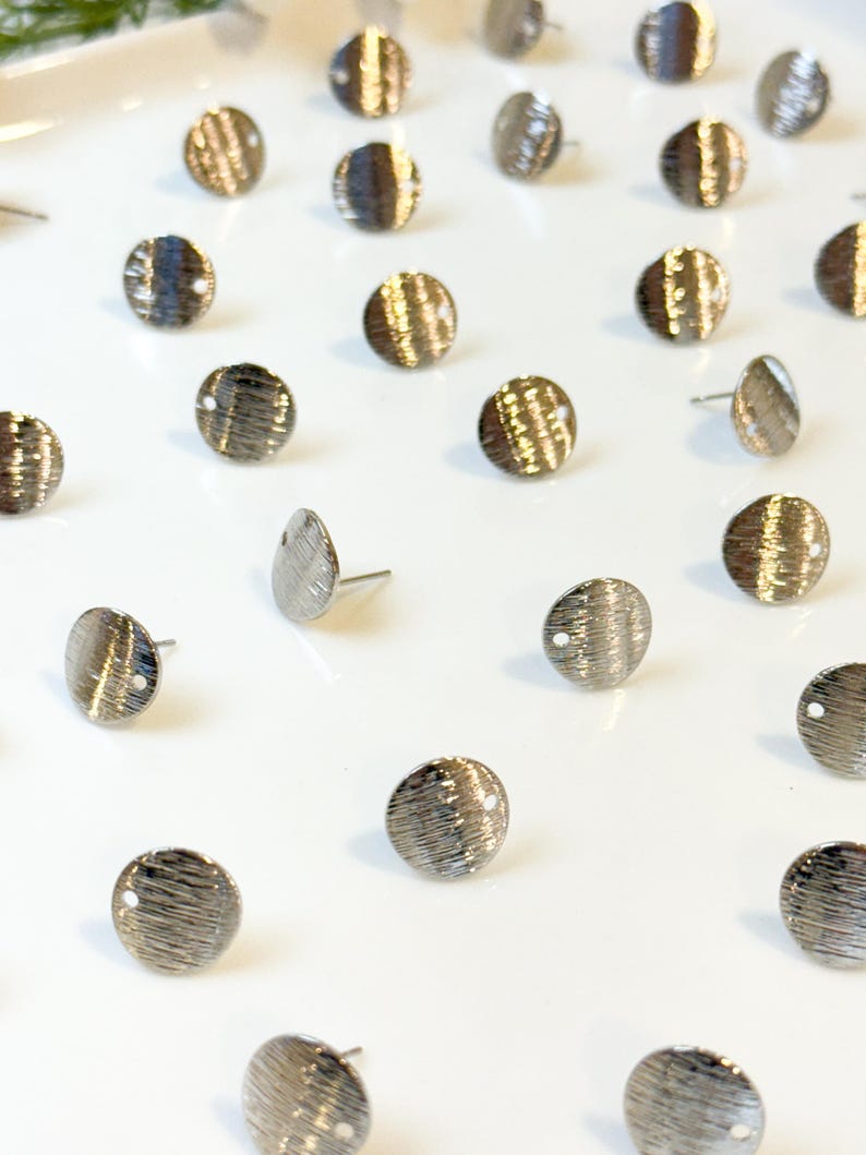 18K Real Gold/White Gold Plated Textured Rounded Stud Posts with 316 Surgical Stainless Steel Posts | Hypoallergenic DIY Earrings image 7