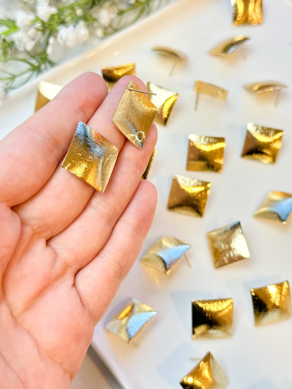 10pcs 18K Real Gold Plated Textured Rhombus Posts with 316 Surgical Stainless Steel Posts | Earring Findings | Hypoallergenic Earrings