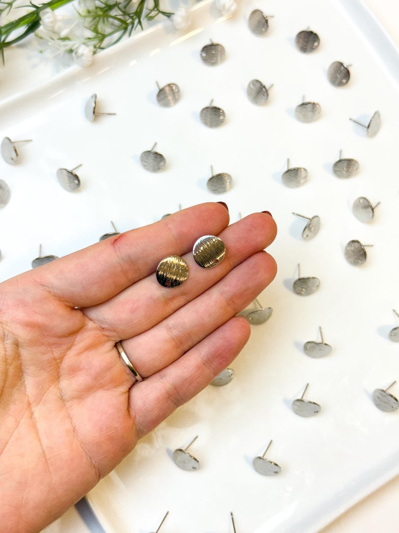18K Real Gold/White Gold Plated Textured Rounded Stud Posts with 316 Surgical Stainless Steel Posts | Hypoallergenic DIY Earrings image 5