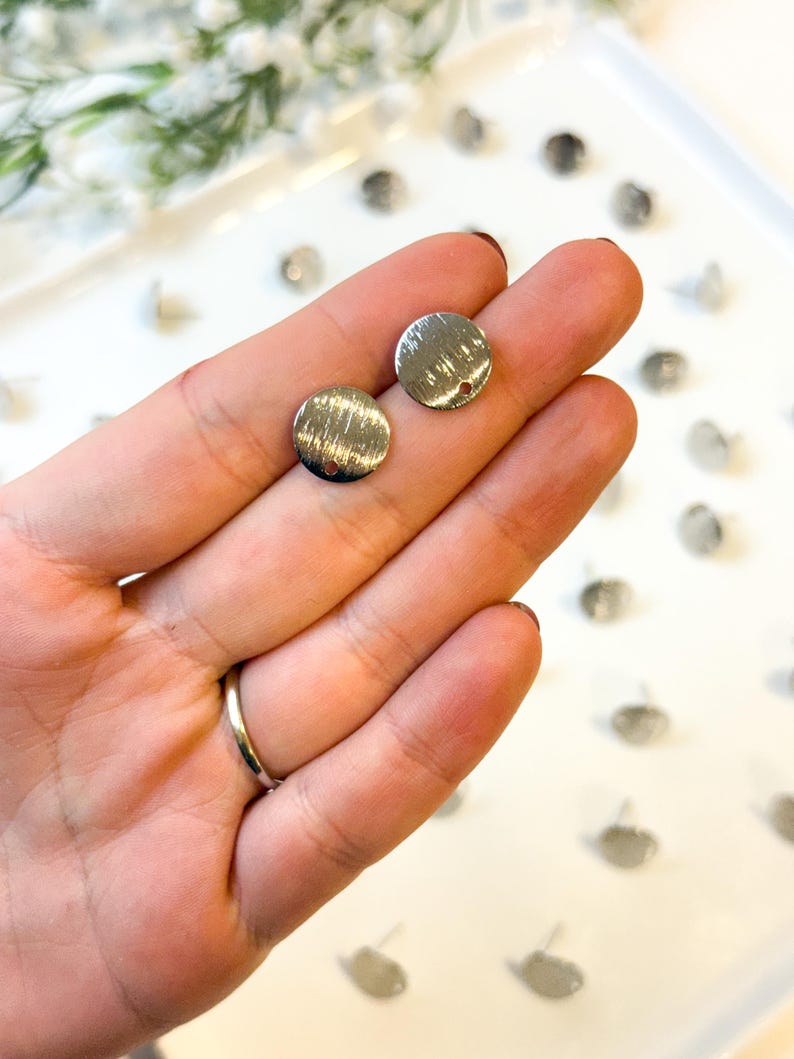 18K Real Gold/White Gold Plated Textured Rounded Stud Posts with 316 Surgical Stainless Steel Posts | Hypoallergenic DIY Earrings image 4