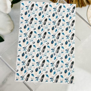 Transfer Paper Sheet 69 Feathers in Blue | Water Soluble Paper Sheets | Image Transfer Paper | Clay Tools | Clay Earrings Makin