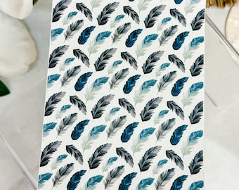 Transfer Paper Sheet 089 Blue Feathers | Water Soluble Paper Sheets | Image Transfer Paper | Clay Tools | Clay Earrings Making