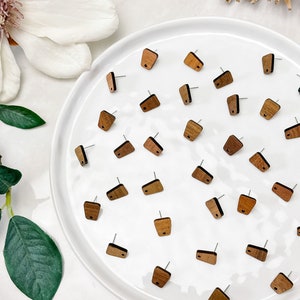 10pcs Natural Walnut Wood Trapezoid Earring Stud with Surgical Stainless Steel Posts Earring Findings Hypoallergenic DIY Earrings image 3