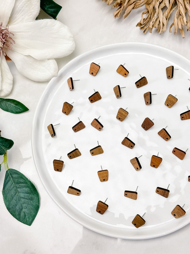 10pcs Natural Walnut Wood Trapezoid Earring Stud with Surgical Stainless Steel Posts Earring Findings Hypoallergenic DIY Earrings image 3