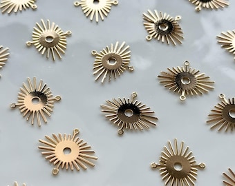 10pcs 18K Real Gold Plated Brass Large Sun Connector with 2 Holes | Nickel Free