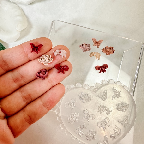 Moule en silicone à motif floral n°38 pour pâte polymère | Fabrication de bijoux en résine | Décoration d'ongles