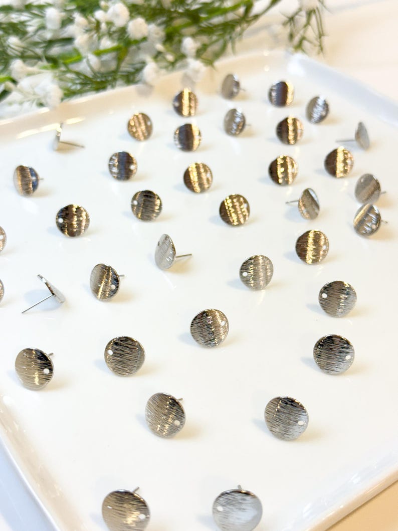 18K Real Gold/White Gold Plated Textured Rounded Stud Posts with 316 Surgical Stainless Steel Posts | Hypoallergenic DIY Earrings image 6