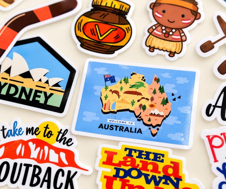 Waterproof Vinyl Australia Sticker Pack: Koala, Kangaroo, Sydney Opera House, Flag image 2