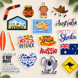 Waterproof Vinyl Australia Sticker Pack: Koala, Kangaroo, Sydney Opera House, Flag image 1