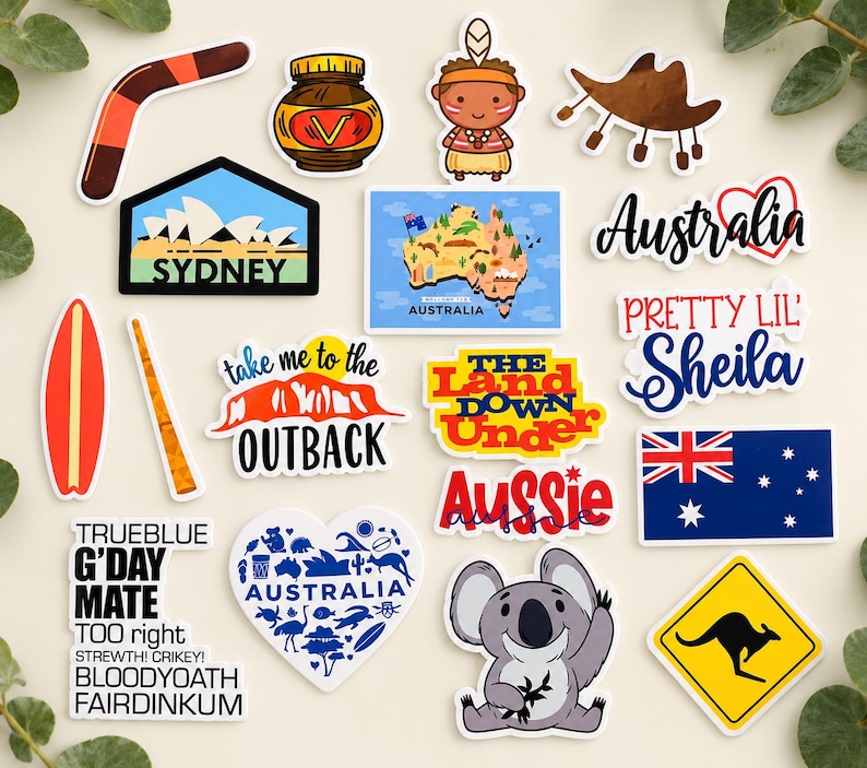 Waterproof Vinyl Australia Sticker Pack: Koala, Kangaroo, Sydney Opera House, Flag image 1