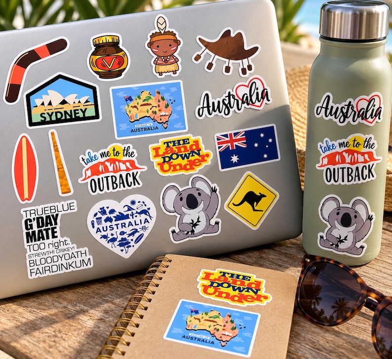 Waterproof Vinyl Australia Sticker Pack: Koala, Kangaroo, Sydney Opera House, Flag image 3