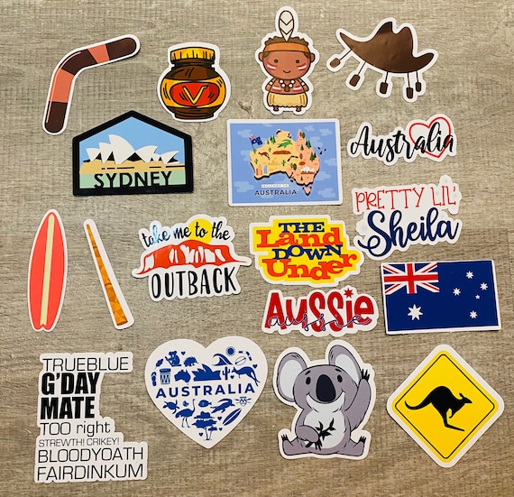 Waterproof Vinyl Australia Sticker Pack: Koala, Kangaroo, Sydney Opera House, Flag