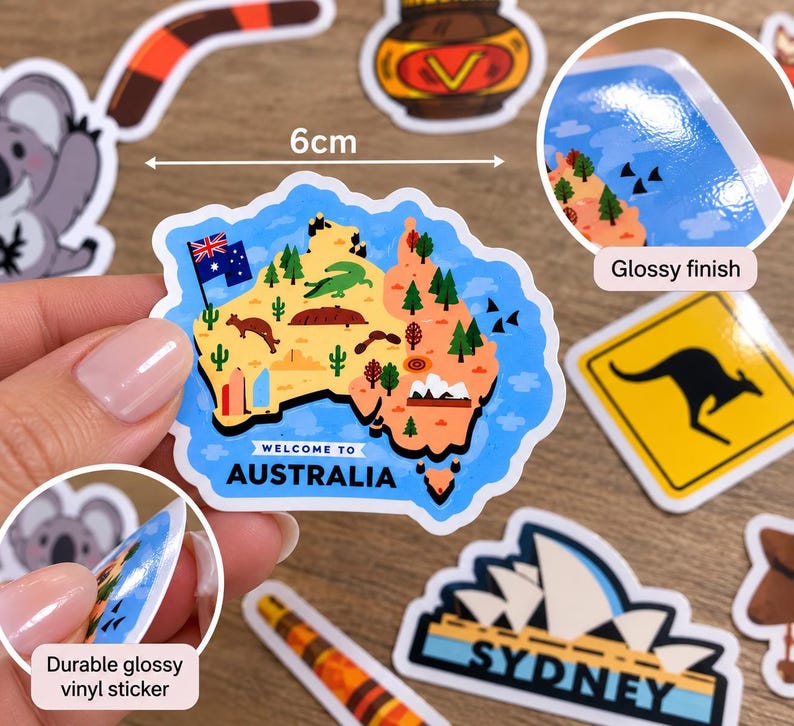 Waterproof Vinyl Australia Sticker Pack: Koala, Kangaroo, Sydney Opera House, Flag image 4