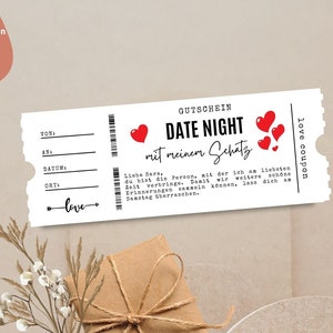 Voucher Date Night Template, Printable Voucher, Digital Voucher, Birthday Voucher Surprise, Canva Template Voucher