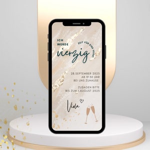 Geburtstag Einladung Digital | Personalisiert | Zum Versenden per Whatsapp | Geburtstag 30 40 50 60 | Sekt | Geburtstag Einladung 50.
