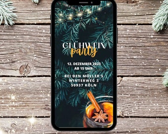 Digitale Weihnachtseinladung eCard Gluehweinparty, Personalisierbare Einladung, Canva Vorlage, Whatsapp Weihnachtsfeier Einladung