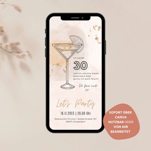 Birthday Invitation Digital | Personalized | To send via Whatsapp | Birthday 30 40 50 60 | Gold beige | 30th birthday invitation