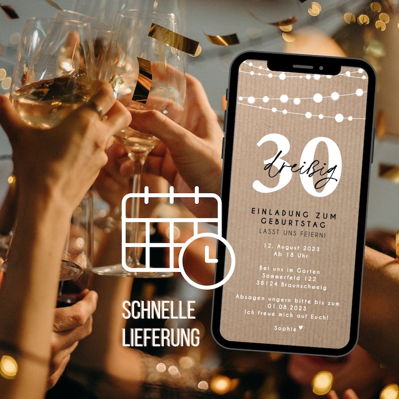 Digital Einladung Geburtstag Personalisiert Zum Versenden per Whatsapp Kraftpapier - Etsy.de