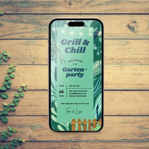 Digital invitation barbecue party BBQ garden party eCard, customizable invitation card WhatsApp social media, smartphone download card