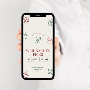 Digitale kerstuitnodiging eCard Smartphone, aanpasbare uitnodiging, Canva-sjabloon, Whatsapp kerstfeestuitnodiging Kerstmis