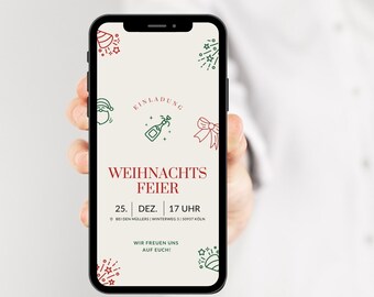 Digitale Weihnachtseinladung eCard Smartphone, Personalisierbare Einladung, Canva Vorlage, Whatsapp Weihnachtsfeier Einladung Xmas