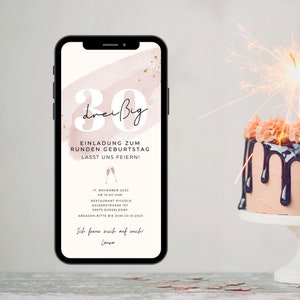 Digital | Einladung | Geburtstag | Personalisiert | Zum Versenden per Whatsapp | Aquarell