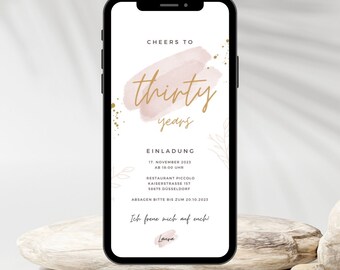 Geburtstag Einladung Digital | Personalisiert | Zum Versenden per Whatsapp | Geburtstag 30 40 50 60 | Gold beige | Geburtstag Einladung 50.