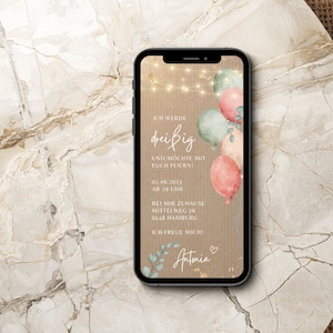 Tarjeta electrónica de invitación de cumpleaños digital para teléfono inteligente, papel kraft de invitación personalizado, invitación de celebración de fiesta de teléfono móvil de redes sociales de Whatsapp