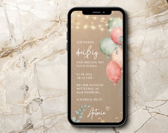 Digitale Geburtstagseinladung eCard Smartphone, Personalisierbare Einladung Kraftpapier, Whatsapp Social Media Handy Party Fest Einladung