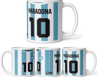 Icons - Diego Maradona 1980's Stil Argentinien Thema personalisierte Fußball Shirt Home 11 Unzen Becher Geschenk