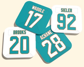 Posavasos personalizados con la camiseta de los Miami Dolphins (juego de 4)