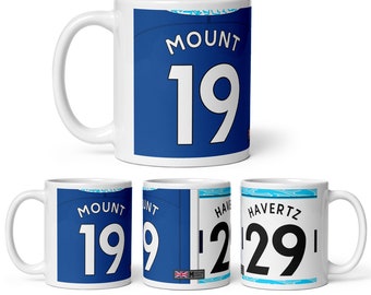Camiseta de fútbol personalizada con el tema del Chelsea 2022/23, local/visitante, taza de regalo de 11 oz