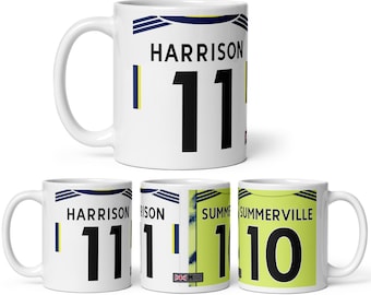 Camiseta de fútbol personalizada con temática de Leeds 2022/23, local/visitante, taza de regalo de 11 oz