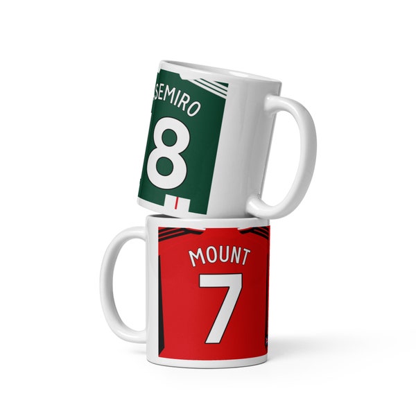 Manchester United 2023/24 Theme Personalised Football Shirt Home / Away 11oz Mug Gift