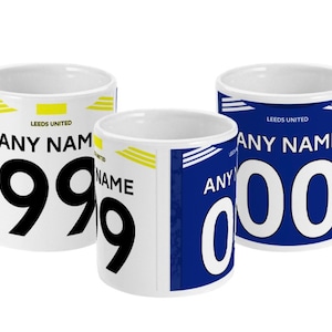 Leeds United 21/22 Theme Personalised Football Shirt 11oz Mug Gift