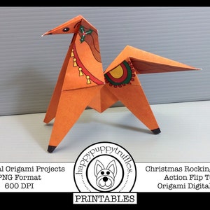 Origami Weihnachten Schaukelpferd Action Flip Spielzeug, druckbar, Digitaler Sofort Download, Papier Basteln